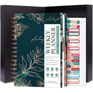 Imagem de PLANBERRY Agenda horária Premium – Organizador semanal sem data com horários e orçamento mensal – Gerenciamento de tempo, definição de metas, lista de tarefas e rastreador de hábitos – 17,9 cm x 21,5