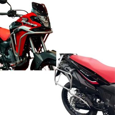 Imagem de Protetor de Motor Prata e Afastador Alforge Sahara 300 Bráz  - Bráz Ac