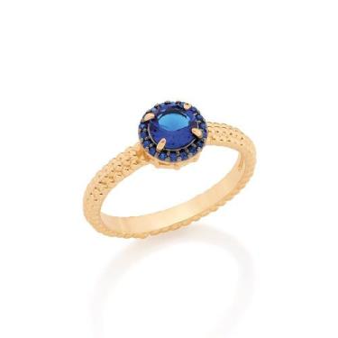 Imagem de Anel banhado ouro 3x 24k 18k e 22k feminino com pedra rommanel azul cr