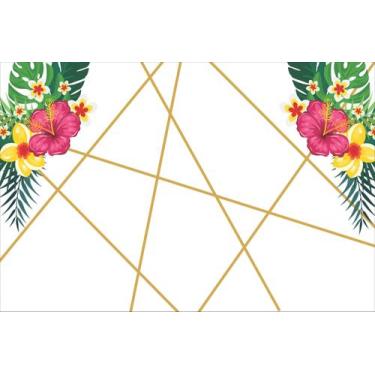Imagem de Painel de Lona Tropical Formas Douradas - Fabrika de Festa, 100x070cm