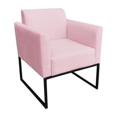 Imagem de Poltrona Decorativa Base Industrial Preto Maressa S19 Suede Rosa Bebê 