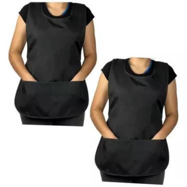 Imagem de Kit 2 Avental Bata Oxford Jaleco Feminino Frente E Verso - NFA, Preto