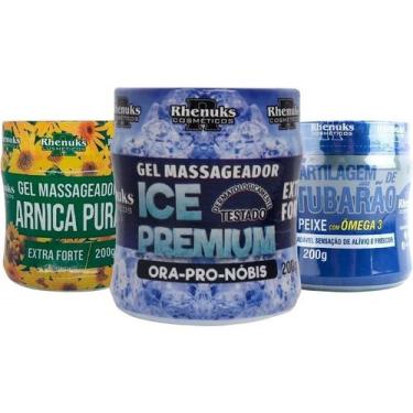 Imagem de Kit Gel Massageador Arnica Pura + Ice Premium + Cartilagem de Tubarão 