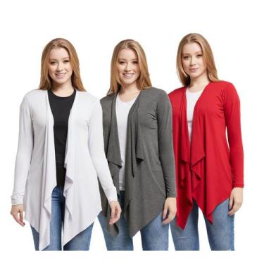 Imagem de Kit 03 cardigans feminino kimono com bico manga longa - Wooks, P, Bran