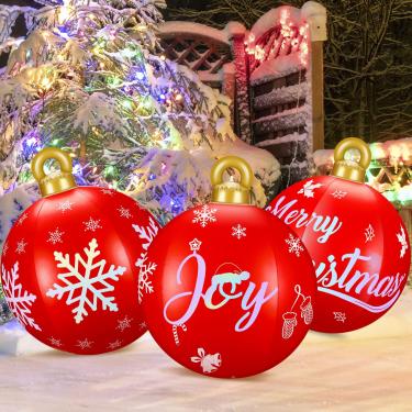 Imagem de 3 peças bolas infláveis de Natal gigantes 61 cm decorações de natal ao ar livre bolas de explosão de natal PVC bola inflável decorada para quintal gramado varanda árvore piscina decoração interior ao ar livre ()