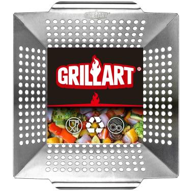 Imagem de GRILLART Cesta de grelha resistente – Cestas de grelha grandes para grelhar ao ar livre legumes – Cesta/Panela de grelhar vegetais de aço inoxidável – Grelha duradoura acessórios para churrasco, presentes para papai homens