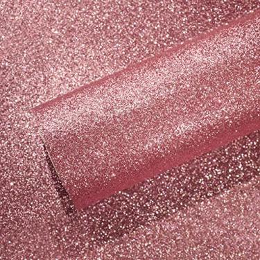 Imagem de VEELIKE Papel de parede rosa com glitter adesivo para quarto 40 x 89 cm, papel de contato rosa brilhante com glitter rosa claro autoadesivo removível tecido de papel de parede para quarto de menina e berçário