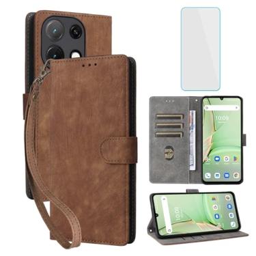 Imagem de IUQXU Capa carteira para celular UMIDIGI Note 90 com protetor de tela [bloqueio RFID] couro flip suporte para cartão alça suporte mulheres homens capa de celular para UMIDIGI Note90 4G LTE marrom