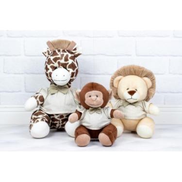 Imagem de Conjunto de 3 Bichos de Pelúcia com Gravata, Girafa, Macaco e Leão/Para Nichos (XADREZ DE BEGE)