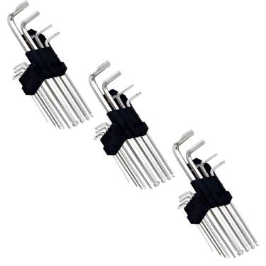 Imagem de Kit 3 Jogo Chave Hexagonal Torx Longa Ponta Dupla Aço 9Pçs