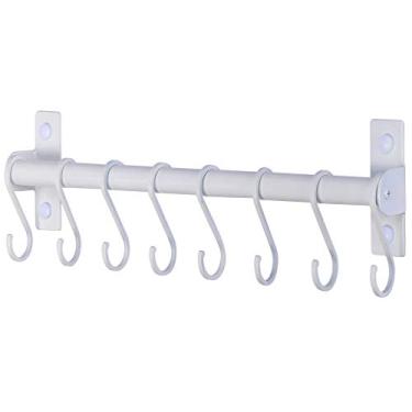Imagem de Dseap Rack de panelas – Trilho de pendurar panelas e frigideiras com 8 ganchos, ganchos de panela para cozinha, montado na parede, branco