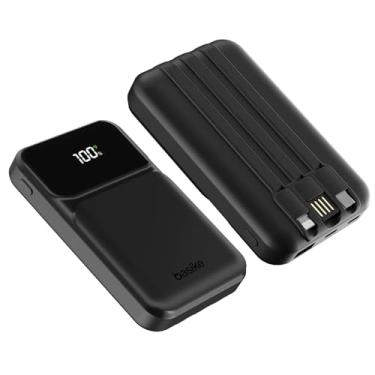 Imagem de Basike Power Bank, Carregador Portátil Universal 10000mAh, USB-A(até 22.5W)+USB-C(até 20W) com 3 Cabos Integrados (USB-C, USB, Lightning) Carregamento Rápido, Led Indicador de Bateria (Preto)