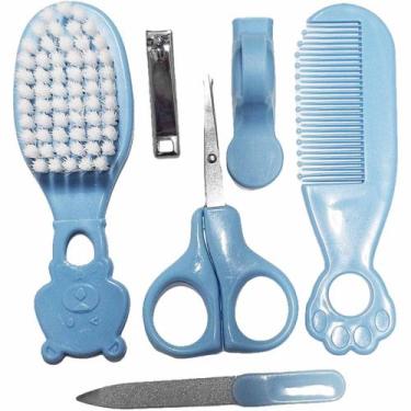 Imagem de Kit Higiene Bebê Escova Pente Lixa Tesoura Cortador Unha Az - Art Baby
