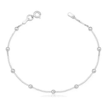 Imagem de Tornozeleira Prata 925 Maciça Veneziana Bolinha Delicada Comprimento 2