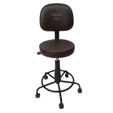 Imagem de Cadeira mocho secretaria - base de ferro e apoio de pé com rodízio corano marrom