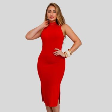 Imagem de Vestido Midi com Fenda Gola Alta Regata Final de Ano e Festividades - 