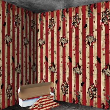 Imagem de Papel de parede de Halloween de 3,5 m, decorações assustadoras de carnaval, rolo de circo maligno, cenário de carnaval de Halloween, fotografia de fundo de parede de caveira assustadora para decoração