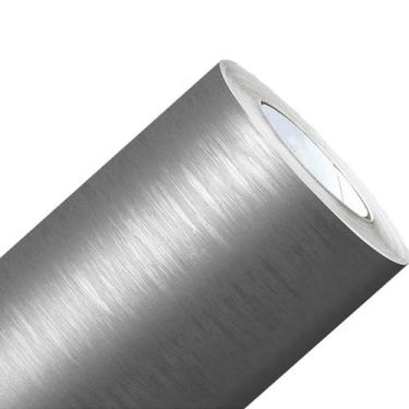 Imagem de Adesivo Película Vinil Prata Escovada Tipo Inox Impermeável Envelopar 