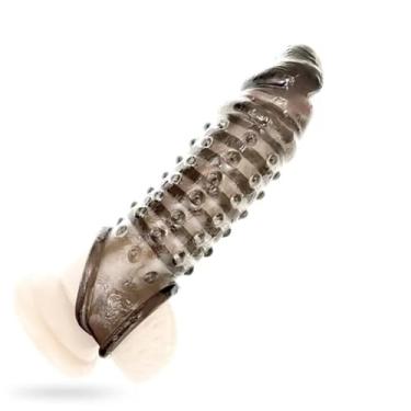 Imagem de Extensor de manga de pênis com anel de pênis, manga de vibrador reutilizável de pênis amplia mangas de tamanho, manga de pênis grosso atraso de ejaculação brinquedos sexuais para adultos