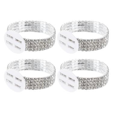 Imagem de PATIKIL Pulseira de corsage, 4 peças de pulseiras de corsage de diamante de plástico, kit de pulseiras de corsage com flores, acessórios elásticos para casamento, férias, festa na praia, prata,