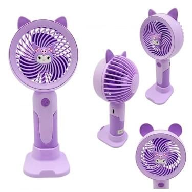 Imagem de Ventilador Portátil de Mesa, Recarregável USB, 3 Velocidades, 18cm, com Base e Orelhas Decorativas (Roxo)