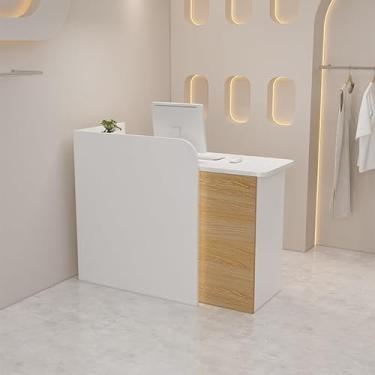 Imagem de Balcão de recepção moderno balcão de recepção com gavetas bloqueáveis balcão de empresa balcão com balcão para supermercado hotel loja de roupas leite chá, grão de madeira, 80 x 50 x 100 cm