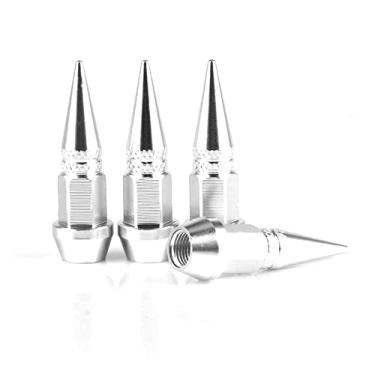 Imagem de SINGARO Tampas de válvula de haste de alumínio cravado de 45 mm, 4 peças de tampas de haste de roda de pneu à prova de poeira para carros, SUVs, caminhões, bicicletas e motocicletas (prata)