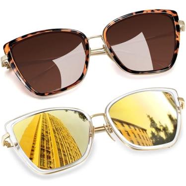 Imagem de Óculos de Sol Feminino Olho de Gato Joopin Vintage Armação de Metal Óculos Proteção UV 400 (Leopardo Marrom + Ouro)