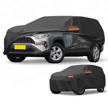 Imagem de Partuto Capa de carro à prova d'água para todos os climas, automotiva, externa, anti-UV, proteção contra chuva e sol, capa externa completa para Toyota RAV4 preta com tiras refletoras