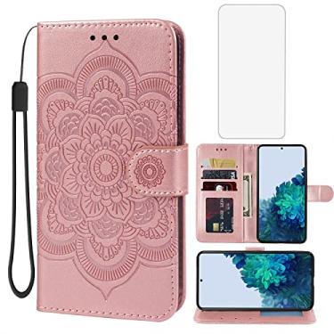Imagem de Bohefo Capa para Galaxy S22, capa carteira para Samsung S22 SM-S901U com protetor de tela de vidro temperado, capa flip de couro mandala com suporte para cartão de crédito para Samsung Galaxy S22 5G