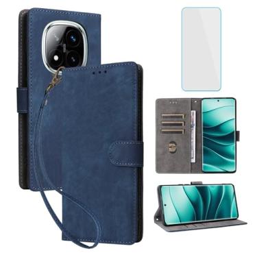 Imagem de IUQXU Capa carteira para celular Xiaomi Redmi Note 14 Pro+ 5G/Redmi Note 14 Pro 5G com protetor de tela [bloqueio RFID] Capa para celular com suporte para Redmi Note14 Pro Note 14 Pro Plus 5G Azul
