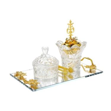 Imagem de FLCPJGV Queimador de incenso árabe Oriente Médio Decoração de escritório em casa Conjunto de suporte de incenso para férias