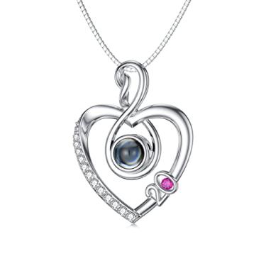 Imagem de Dorunmo Colar de prata esterlina 925 com projeção de foto personalizada, coração, nó celta, infinito, borboleta, libélula, girassol e pingente, joias românticas para namorada e mulheres, aniversário, Base, Base