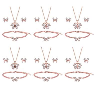 Imagem de Conjunto de joias de dama de honra para mulheres e meninas, ouro 18K e prata e ouro rosa banhado a ouro pingente borboleta colar brincos conjunto de pulseira, presente de dama de honra para casamento/proposta/festa/aniversário, Zinco Metal Vidro, Sem pedras preciosas