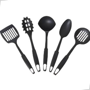 Imagem de Kit Utensílios Cozinha Com Cinco Peças Colher Conha Espátula e Pegador A Solução Perfeita Para Quem Busca Praticidade E Qualidade Na Hora De Cozinhar Atende Todas Suas Necessidades Diárias Funcional