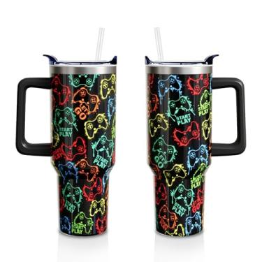 Imagem de Aokoyi Presentes gamers para homens, meninos, copo para jogos de 1,134 g com alça e tampa canudo, presentes legais para adolescentes meninos/namorado, amantes de jogos gamepad, garrafa de água 1 peça