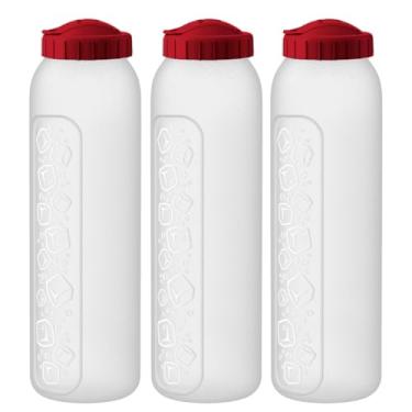 Imagem de 3 Jarra Garrafa De Água Suco Geladeira Tampa Higiênica 1,5 Litro Fina (Vermelho)