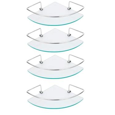 Imagem de Kit 04 Porta Shampoo Suporte De Banheiro Canto Vidro 6mm Incolor Cantoneira Organizadora