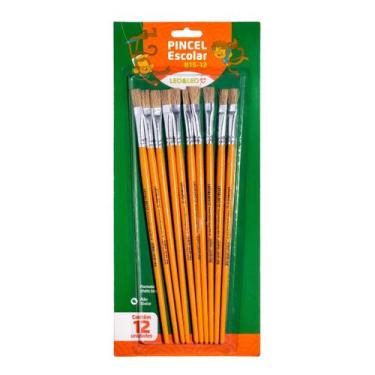 Imagem de Pincel Escolar Chato Cabo Longo Ref.815-12 Pct/ 12un Leo&Leo - Léo&Léo