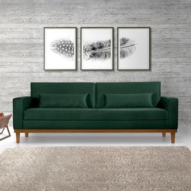 Imagem de Sofá Living Elegante Valência 2,20mt C/base Madeira- Veludo Verde