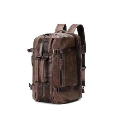 Imagem de Mochila de negócios de grande capacidade para homens mochila de couro de luxo dos homens do vintage viagem portátil mochila multi bolso(Coffee)