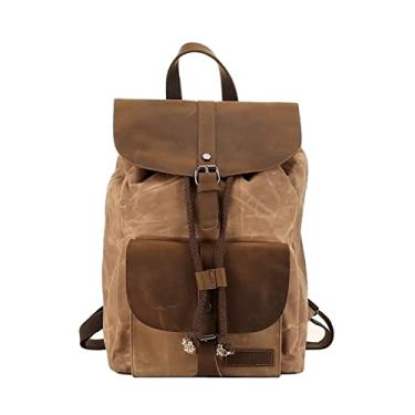 Imagem de Mochila estilo vintage ao ar livre para homens mochilas escolares de lona encerada grande capacidade mochila de viagem masculina(Khaki)