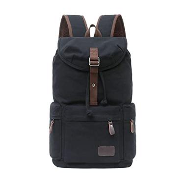 Imagem de Mochila de lona vintage para homens de grande capacidade mochila de viagem masculina(Black)