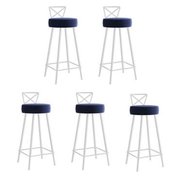Imagem de Kit 05 Banqueta Alta Com Encosto Tânia Eiffel Cozinha Bar Bistrô Ferro