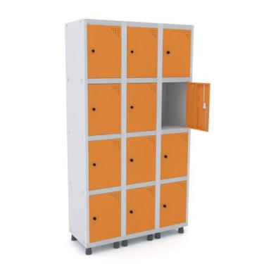 Imagem de Roupeiro de aço 3m 12 portas pitão pandin - cinza/laranja