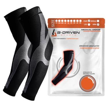 Imagem de B-Driven Sports - Mangas de braço de compressão graduada, grau médico 20-30 mmHg para homens e mulheres, beisebol, basquete, vôlei, halterofilismo, circulação de linfedema atlético - Preto e 3GG (1