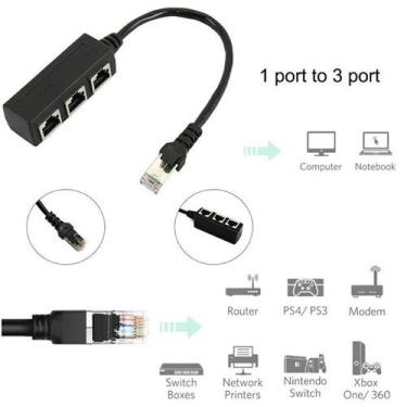 Imagem de Adaptador RJ45 Ethernet - 1 Macho para 3 Fêmeas - Splitter LAN