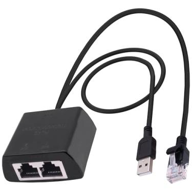 Imagem de CybNemo Divisor Ethernet 1 a 2 rede RJ45, 1 macho para 2 fêmeas, conversor adaptador Ethernet 100Mbps de alta velocidade 8P8C com fonte de alimentação USB para cabo Cat5/5e/6/7/8 (1 macho para 2