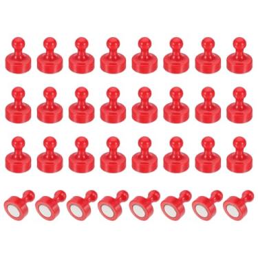 Imagem de PATIKIL 32 pinos de ímãs, 1 x 0,8 ímãs fortes de geladeira quadro branco magnético tachinhas decorativas para geladeira armário calendário escritório, vermelho