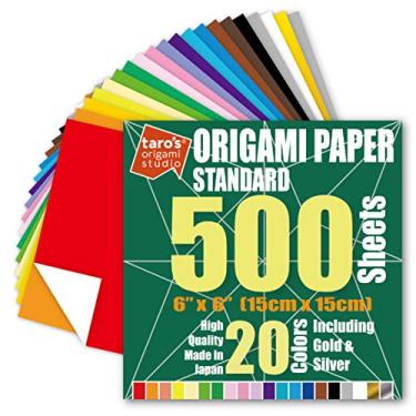 Imagem de [Taro's Origami Studio] Papel japonês padrão de 15 cm um lado 20 cores 500 folhas quadrado fácil de dobrar papel premium para iniciantes (ouro e prata incluídos) feito no Japão